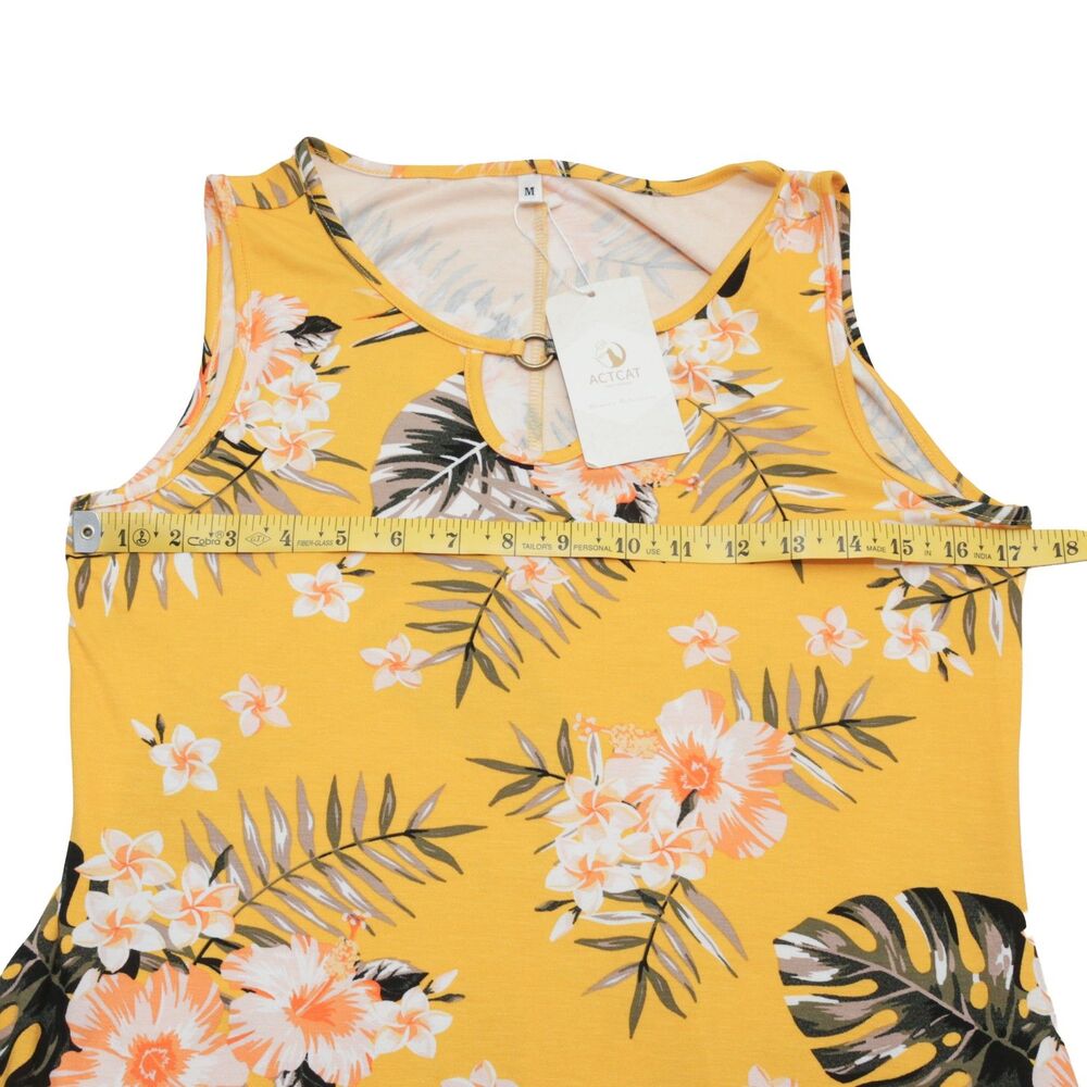 ACTCAT Women's Yellow Tropical Floral Sleeveless Keyhole Knit Midi Dress Size M - Picture 4 of 8